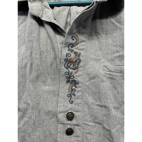 Luis Steindl Mens Green Embroidered Long Sleeve Cotton Shirt Large Europe Made - Picture 4 of 6